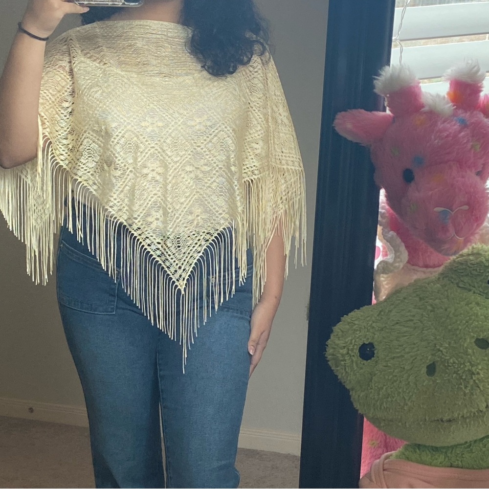 Yellow fringe poncho